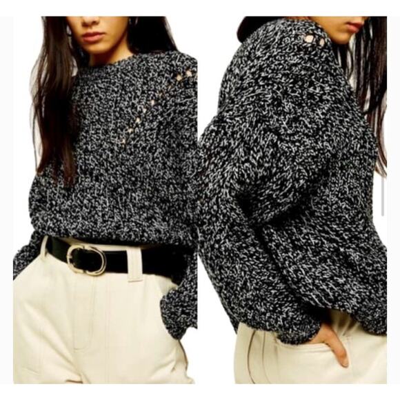 Topshop Sweaters - TopShop Black White Chunky Knit Sweater knitted women Size M A003074